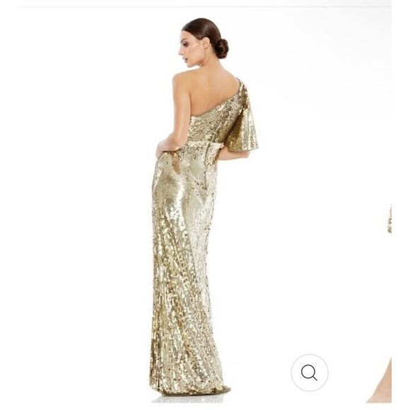 Mac Duggal Gold Sequin One Shoulder High Slit Evening Gown Dress sz 6 NWT $698 - Picture 4 of 12